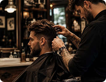 Barber klipper en kunde hos Olsen Barbershop